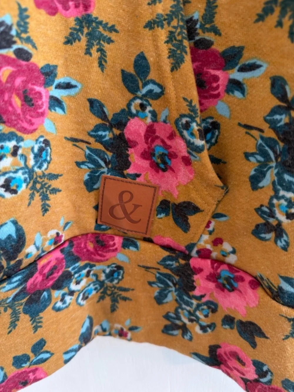 AMPERSAND AVE Mustard Floral Hoodie with Pink Roses - Picture 5 of 5